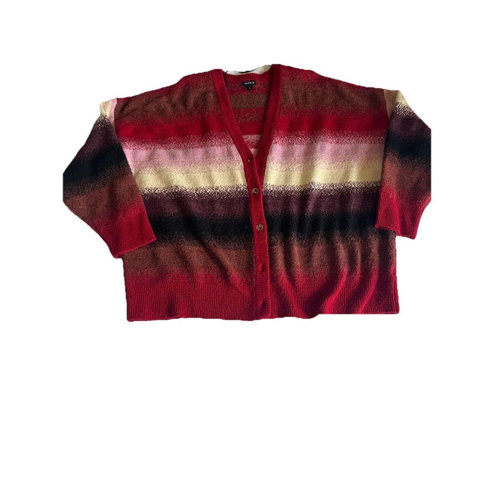 Torrid Cardigan Size 3x Red Multi V Neck Vegan Cashmere